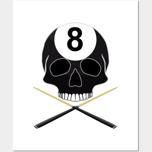 Eight Ball Skull with Crossed Cues Posters and Art